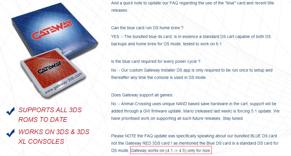 3ds燒錄卡Gateway支持哪些3ds系統(tǒng)